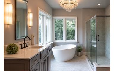 After: Elegant master ensuite bathroom renovation with walk-in shower