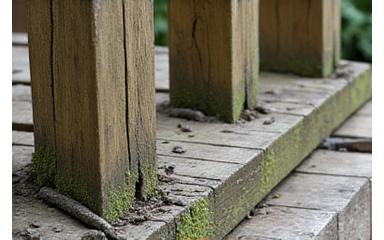 Before: Damaged and unsafe wooden deck structure